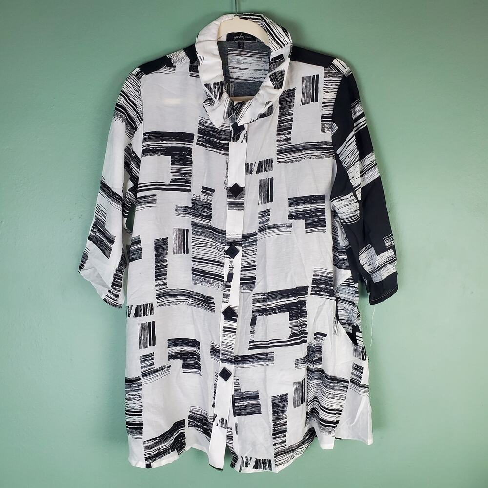 Yushi Ruched Collar Button Front Jacket Size Large